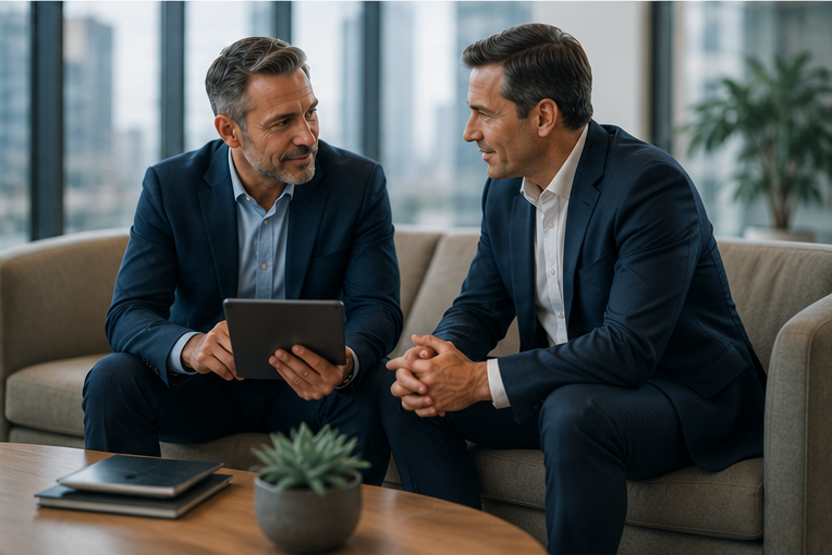 Insurance broker advising a client