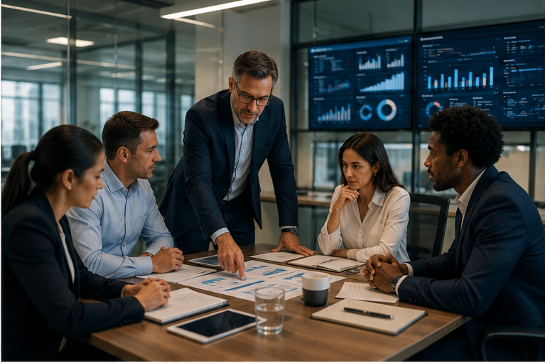 Carrier partner team meeting in a modern office
